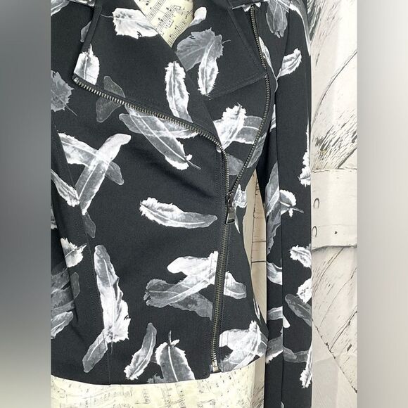 EXPRESS Feather Pattern Motorcycle Zipper Jacket S - Picture 3 of 7